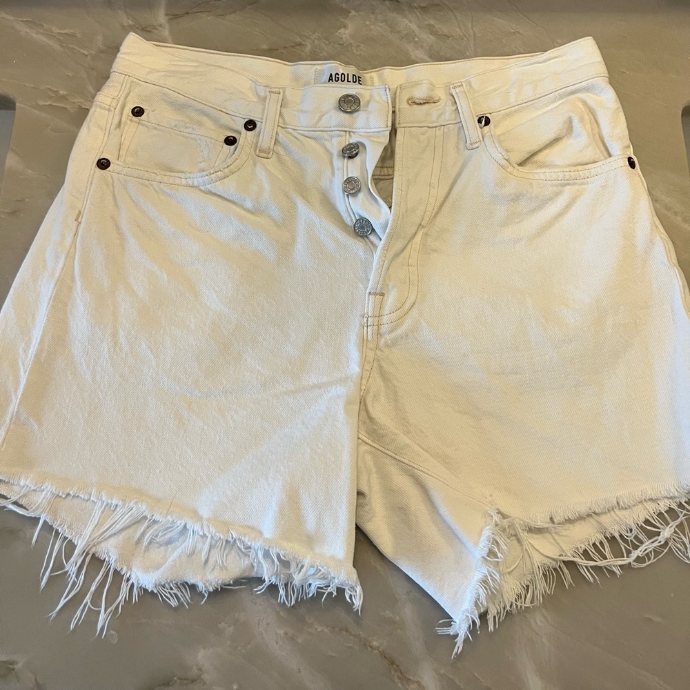 Agolde White Parker Long Shorts